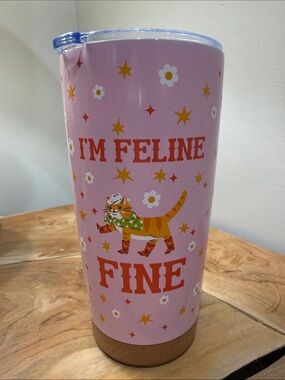 Pink "I'm Feline Fine" Insulated 20 oz Tumbler - Cute Cat Graphic